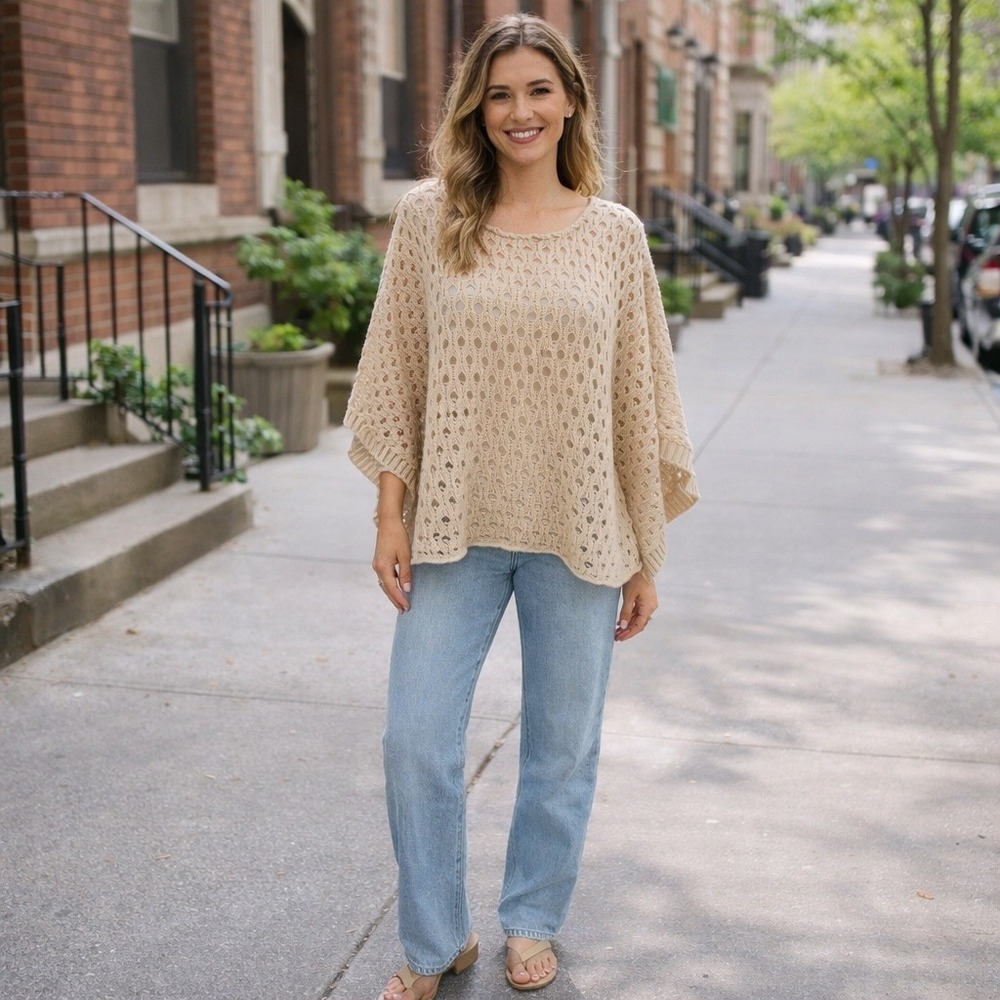 Boho Crochet Knit Poncho Sweater Coastal‎ Cowgirl Festival Beachy Cottagecore XL